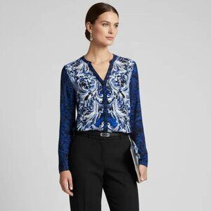 Dana Buchman Women's Paisley Long Sleeve V-Neck Metropolitan Chic Blouse Size 12
